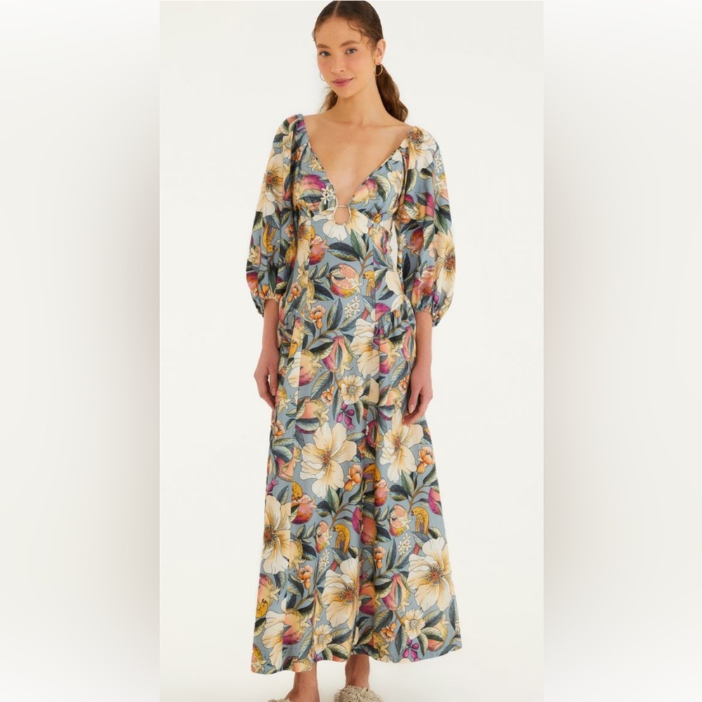 FARM Rio Sage Green Floral Maxi Dress with Multicolor Blooms - Picture 4 of 9